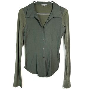 James Perse Los Angeles Olive Green Collared Minimalist Quiet Luxury Womens